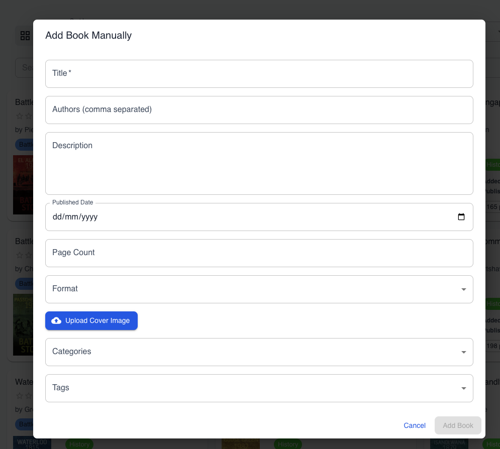 Manual entry form
